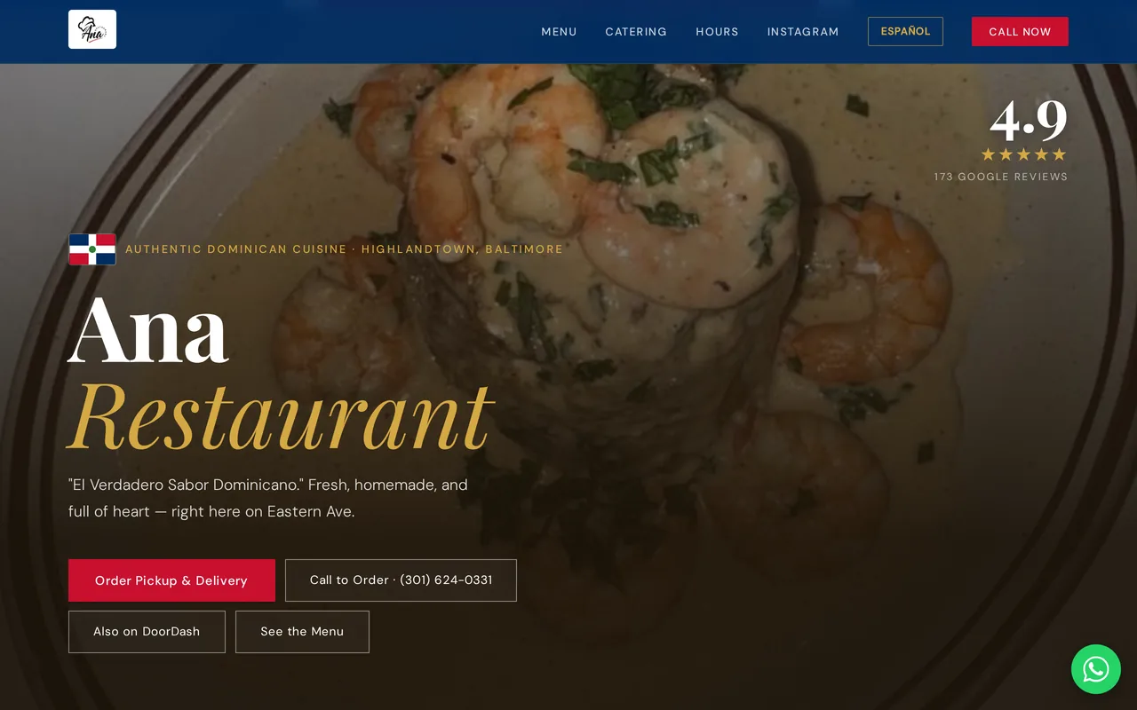Ana Restaurant — live client site