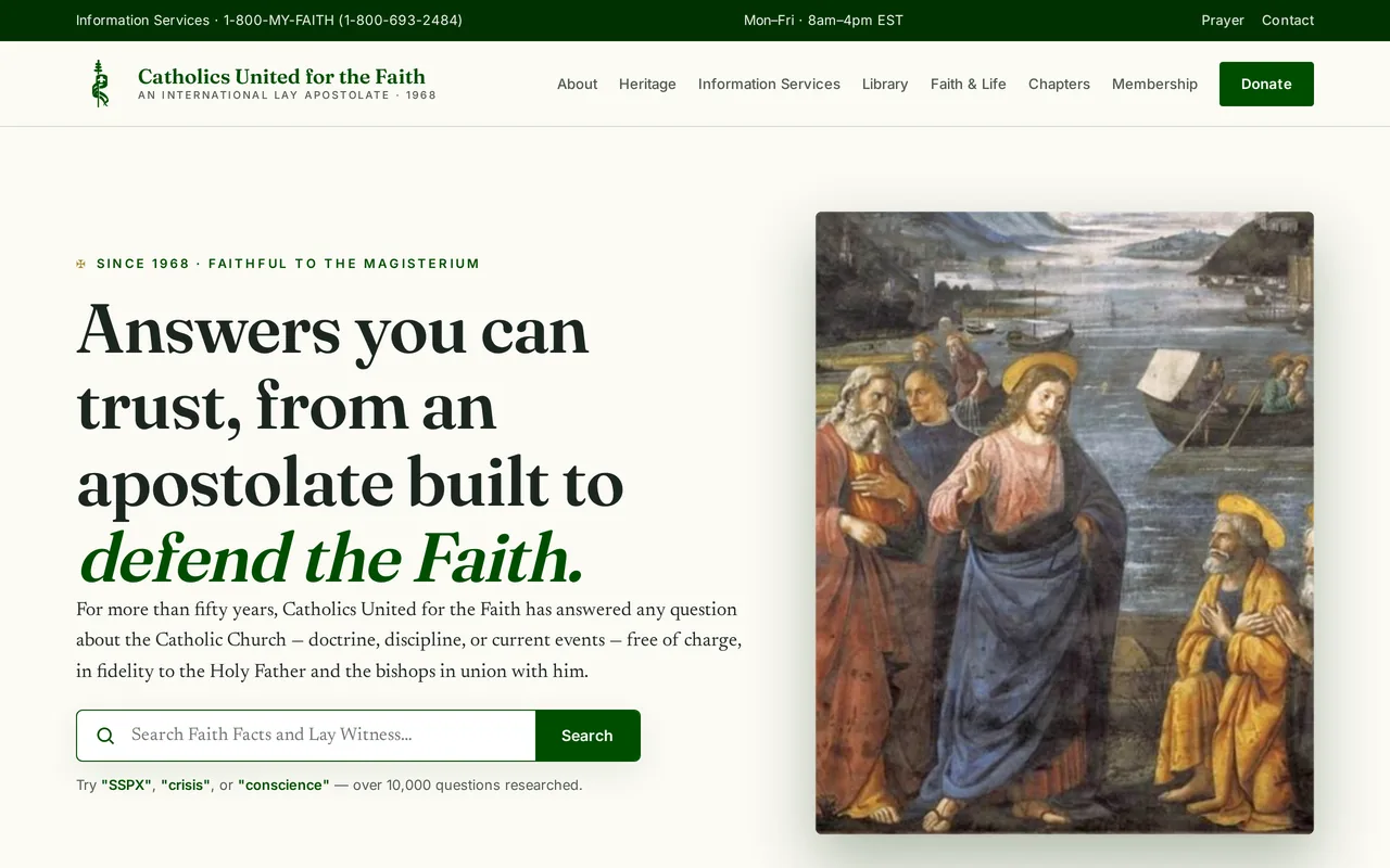 Catholics United for the Faith redesign concept homepage