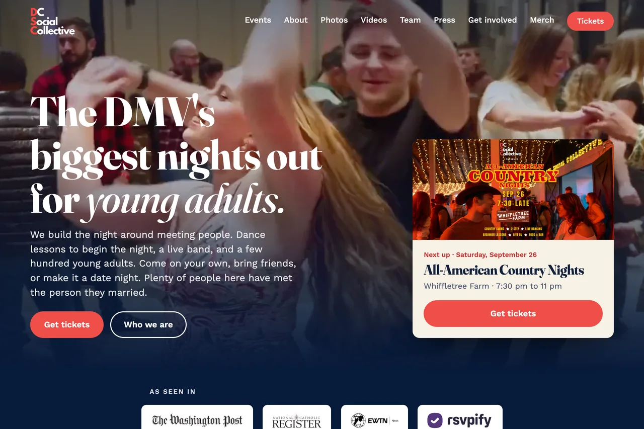 DC Social Collective events website homepage